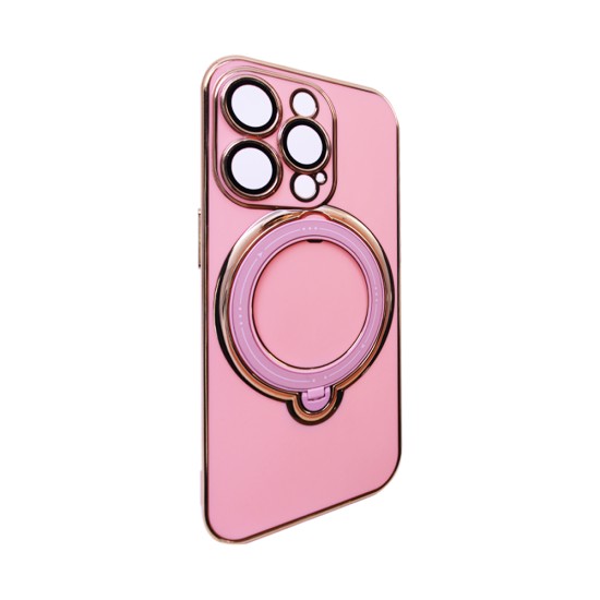 Capa de Silicone Dura com Protetor de Câmera e Anel de Suporte para Apple iPhone 14 Pro Max Rosa